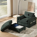 38 Chenille Single Sofa with Storage Ottoman, USB Charger, Side Storage Pockets, Pillow-like Armrests