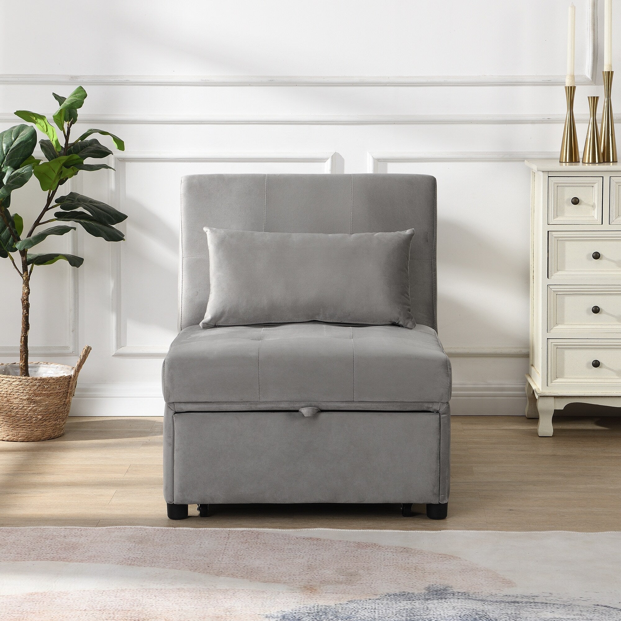 39.8 Single Folding Ottoman Sofa Bed with Adjustable Back and Pillows for Living Room