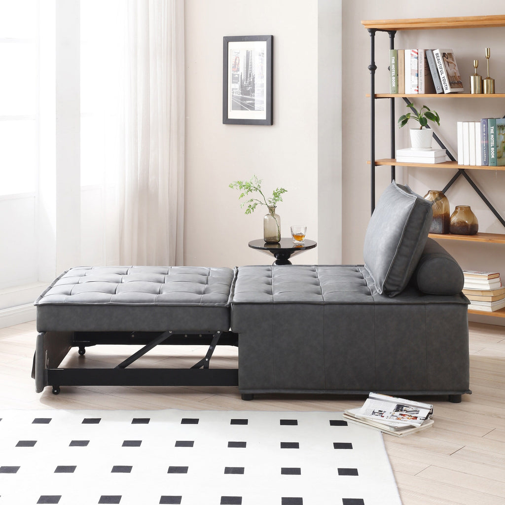 39 Faux Leather Single Multipurpose Ottoman Pull Out Sofa Bed with Adjustable Backrest and Pillow for Living Room