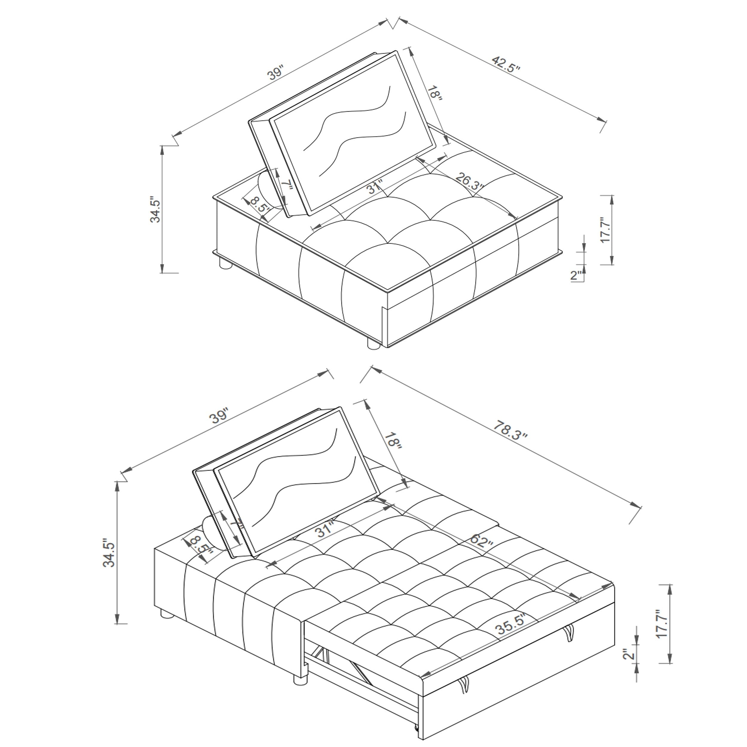 39 Faux Leather Single Multipurpose Ottoman Pull Out Sofa Bed with Adjustable Backrest and Pillow for Living Room