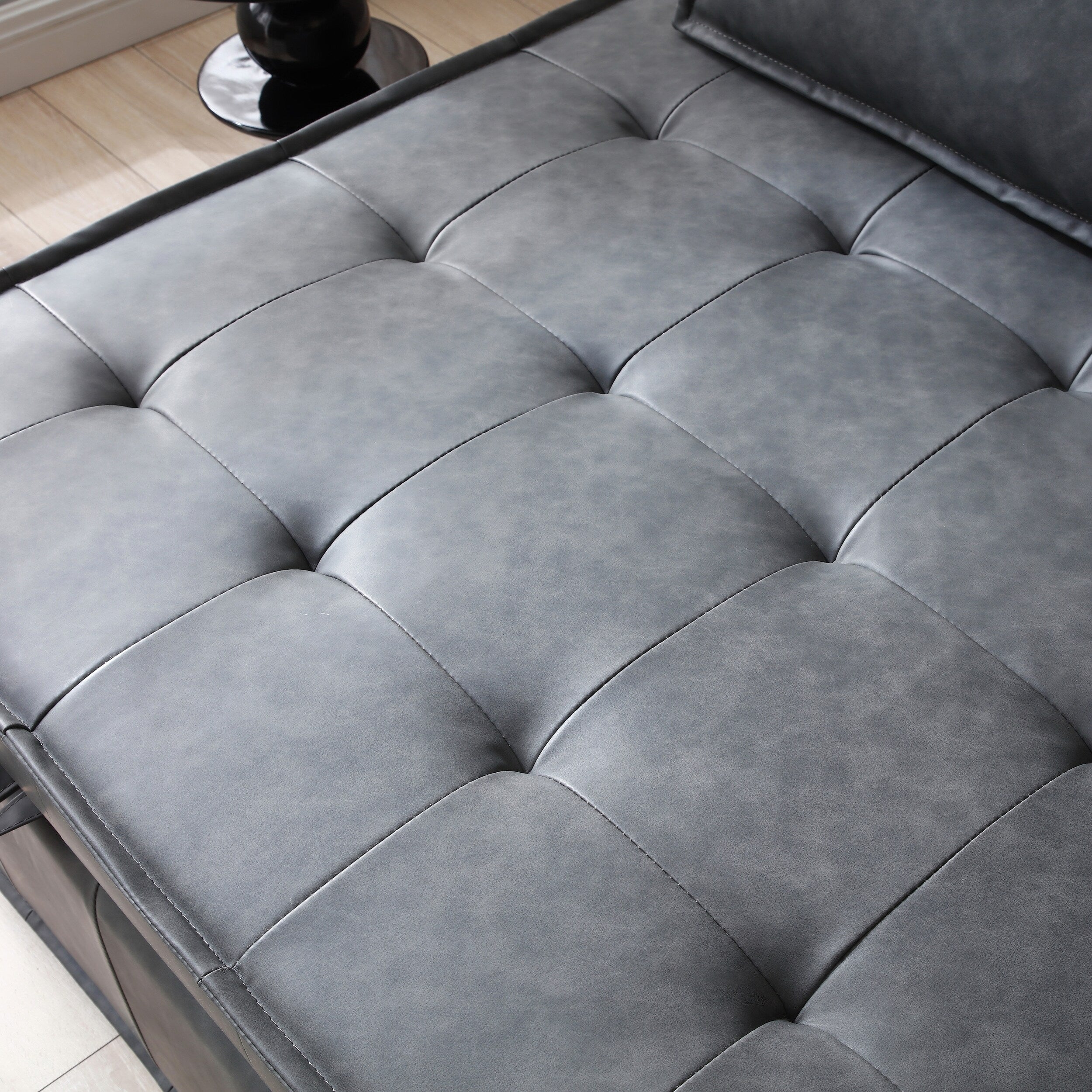 39 Faux Leather Single Multipurpose Ottoman Pull Out Sofa Bed with Adjustable Backrest and Pillow for Living Room
