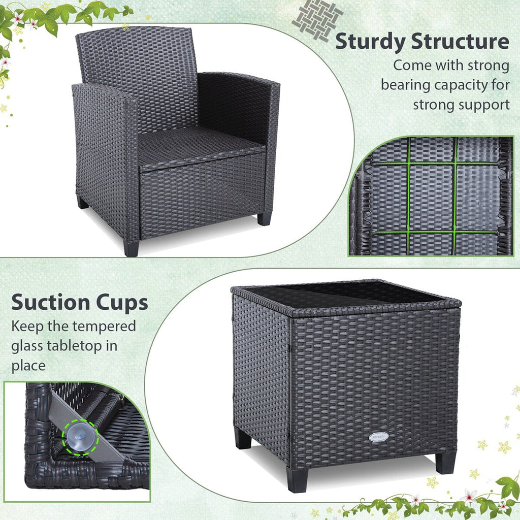 3PCS Balcony Patio Wicker Furniture Set with Cushion Covers