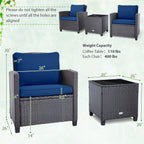 3PCS Balcony Patio Wicker Furniture Set with Cushion Covers