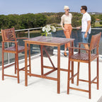 3PCS Bar Table Set Outdoor Acacia Wood Space Saving Dining Set