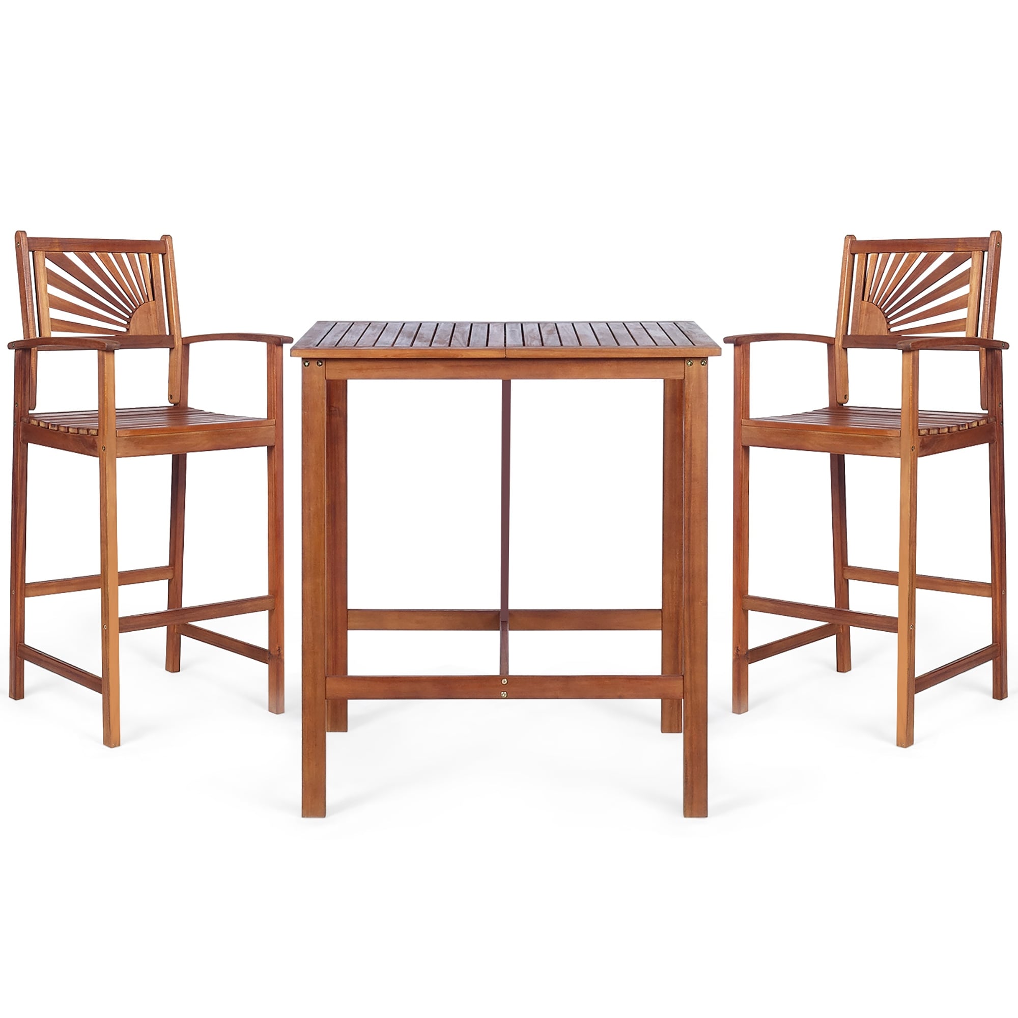 3PCS Bar Table Set Outdoor Acacia Wood Space Saving Dining Set