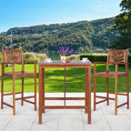 3PCS Bar Table Set Outdoor Acacia Wood Space Saving Dining Set