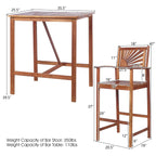 3PCS Bar Table Set Outdoor Acacia Wood Space Saving Dining Set