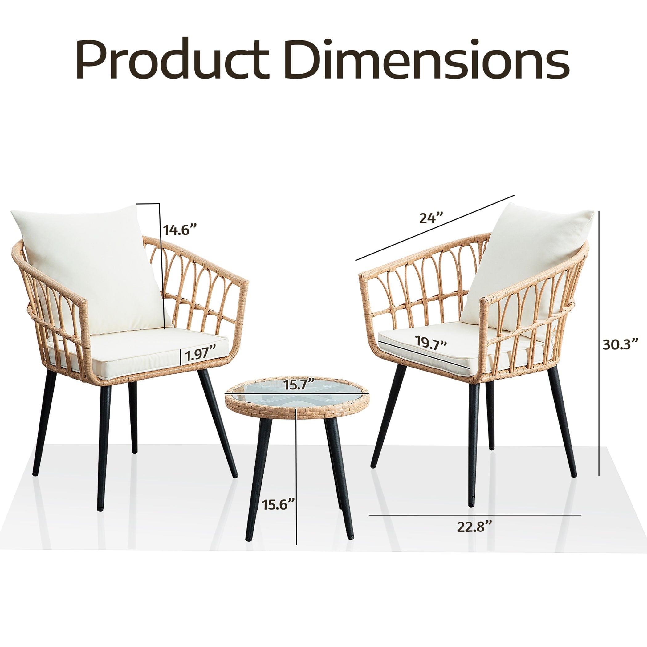 3PCS Rattan Wicker Patio Conversation?Set