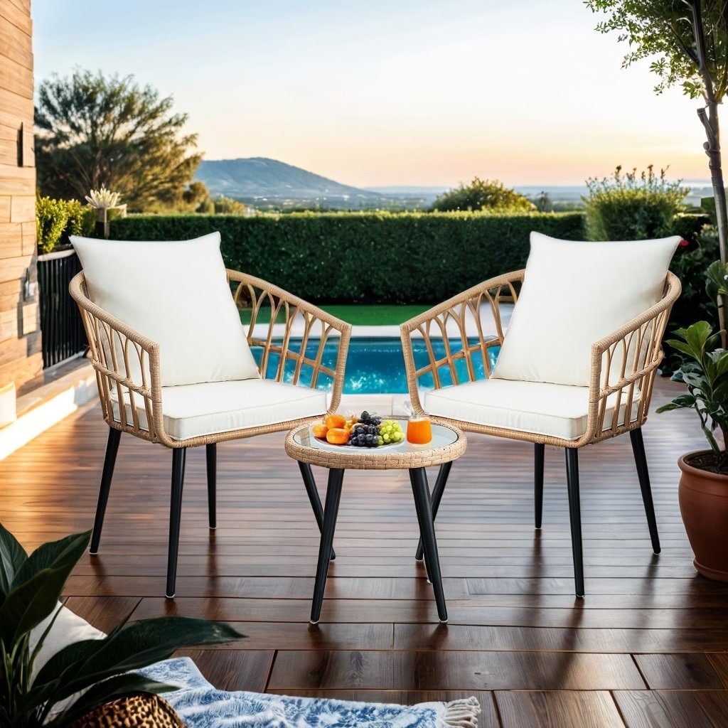 3PCS Rattan Wicker Patio Conversation?Set