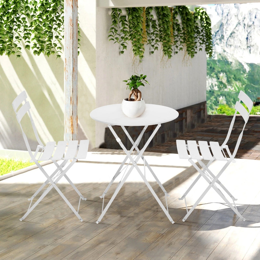 3pc Metal Folding Bistro Set, Weather-Resistant Outdoor/Indoor Conversation Set for Patio, Yard, Garden