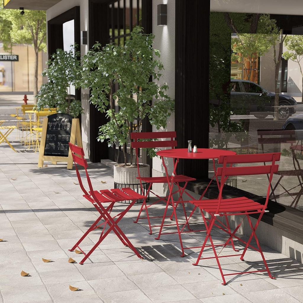 3pc Metal Folding Bistro Set, Weather-Resistant Outdoor/Indoor Conversation Set for Patio, Yard, Garden