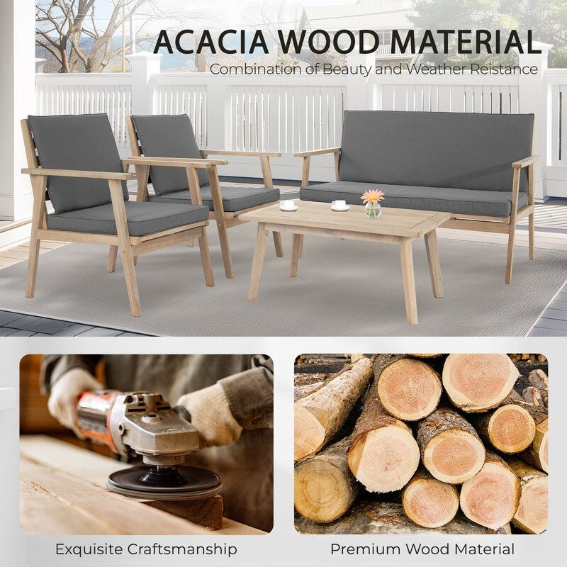4 - Person Outdoor Seating Group Wood Conversation Set With Cushions