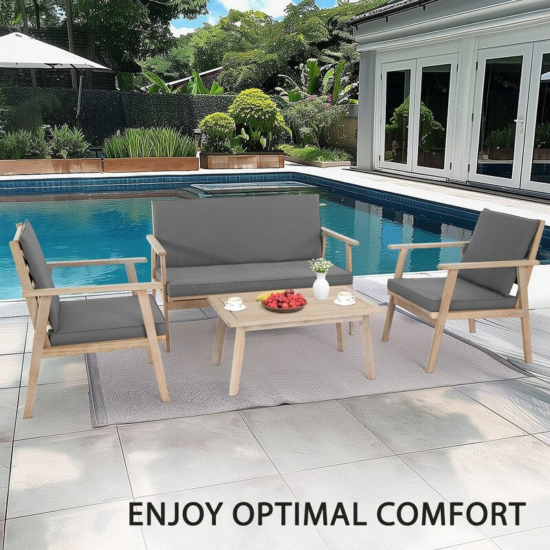 4 - Person Outdoor Seating Group Wood Conversation Set With Cushions