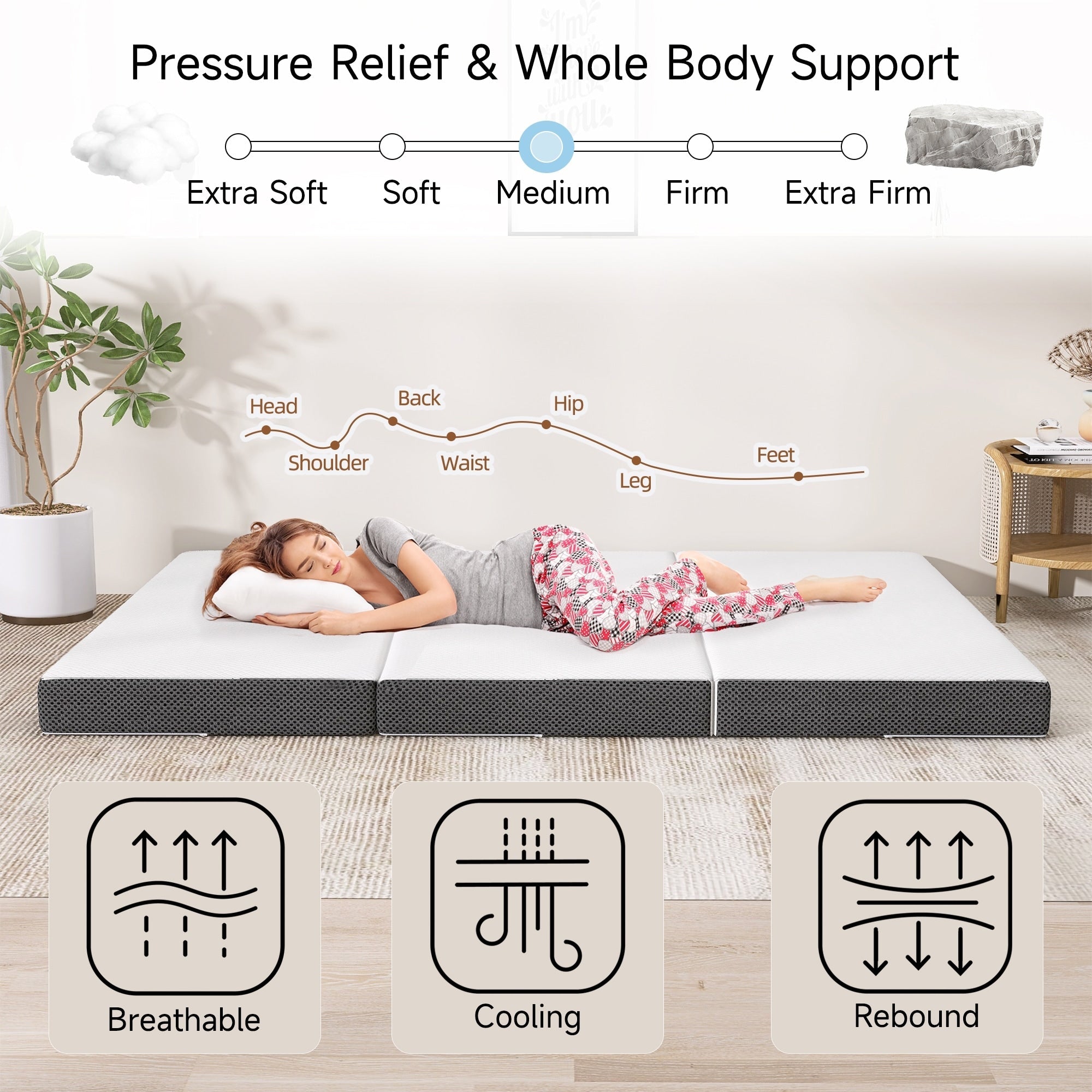 4 Inch Tri-fold Cooling Memory Foam Mattress