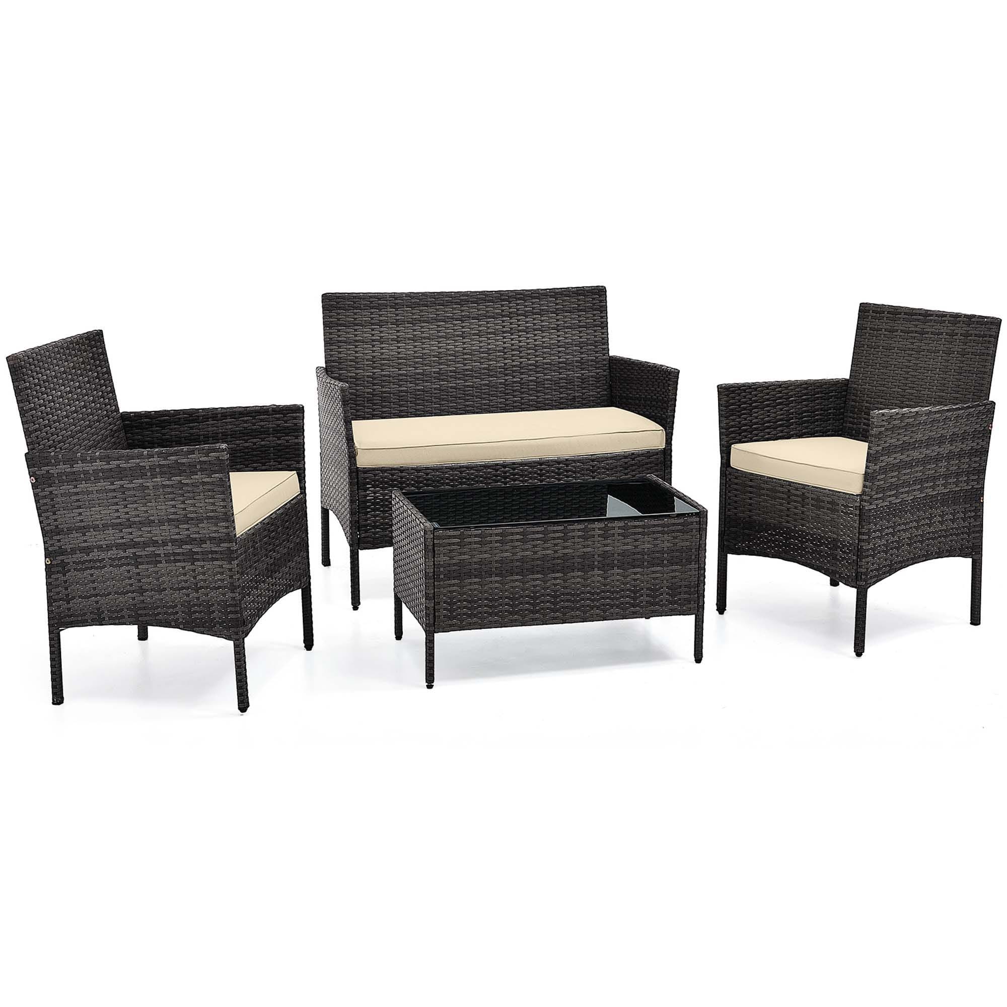4 PCS Outdoor Rattan Conversation Set Patio Wicker Furniture Set