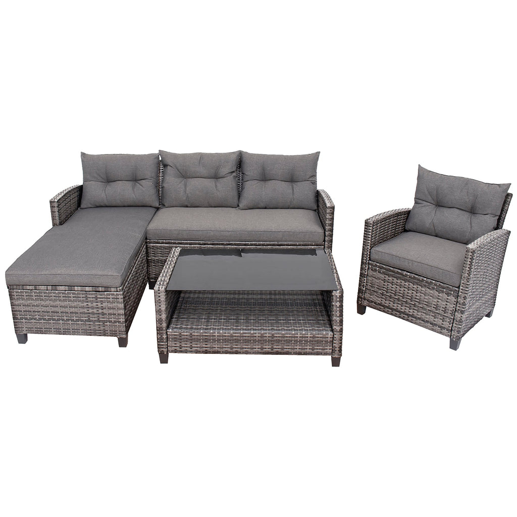 4 PCS Patio Wicker Furniture Set Outdoor Conversation Set with Table