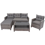 4 PCS Patio Wicker Furniture Set Outdoor Conversation Set with Table