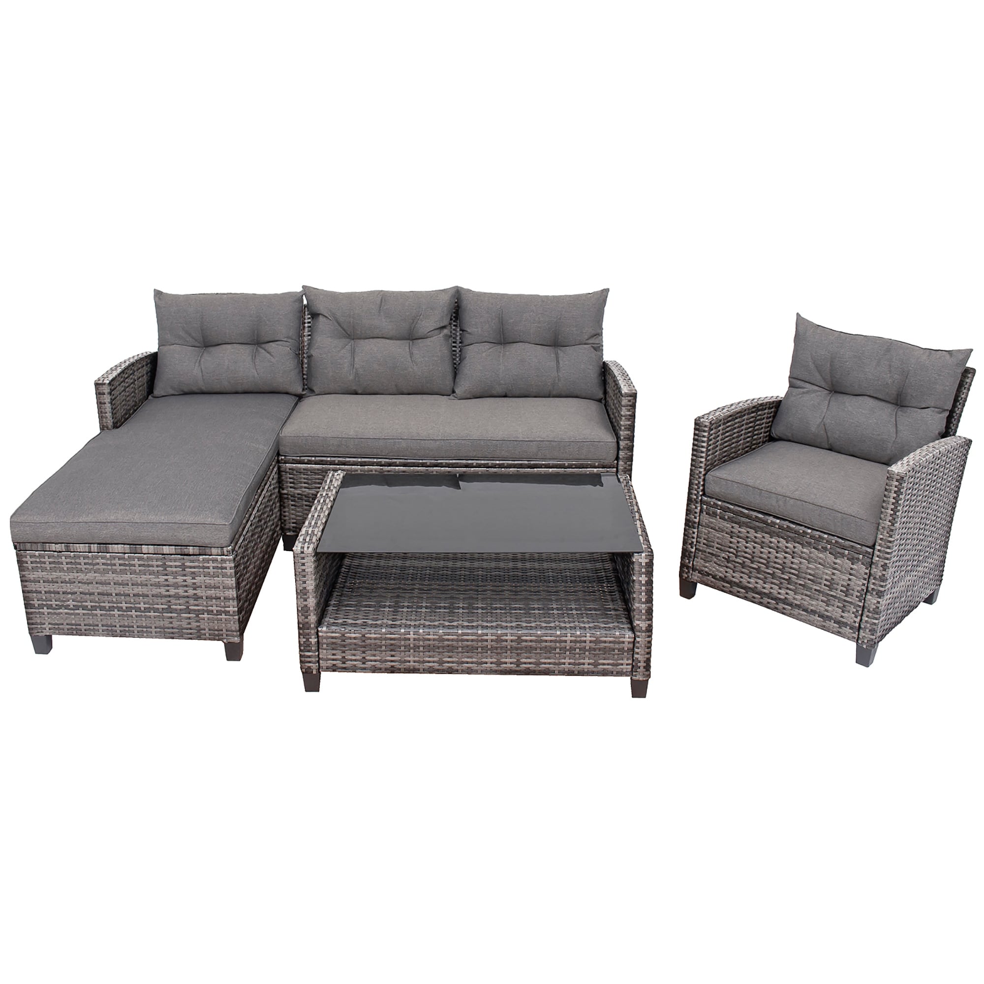 4 PCS Patio Wicker Furniture Set Outdoor Conversation Set with Table