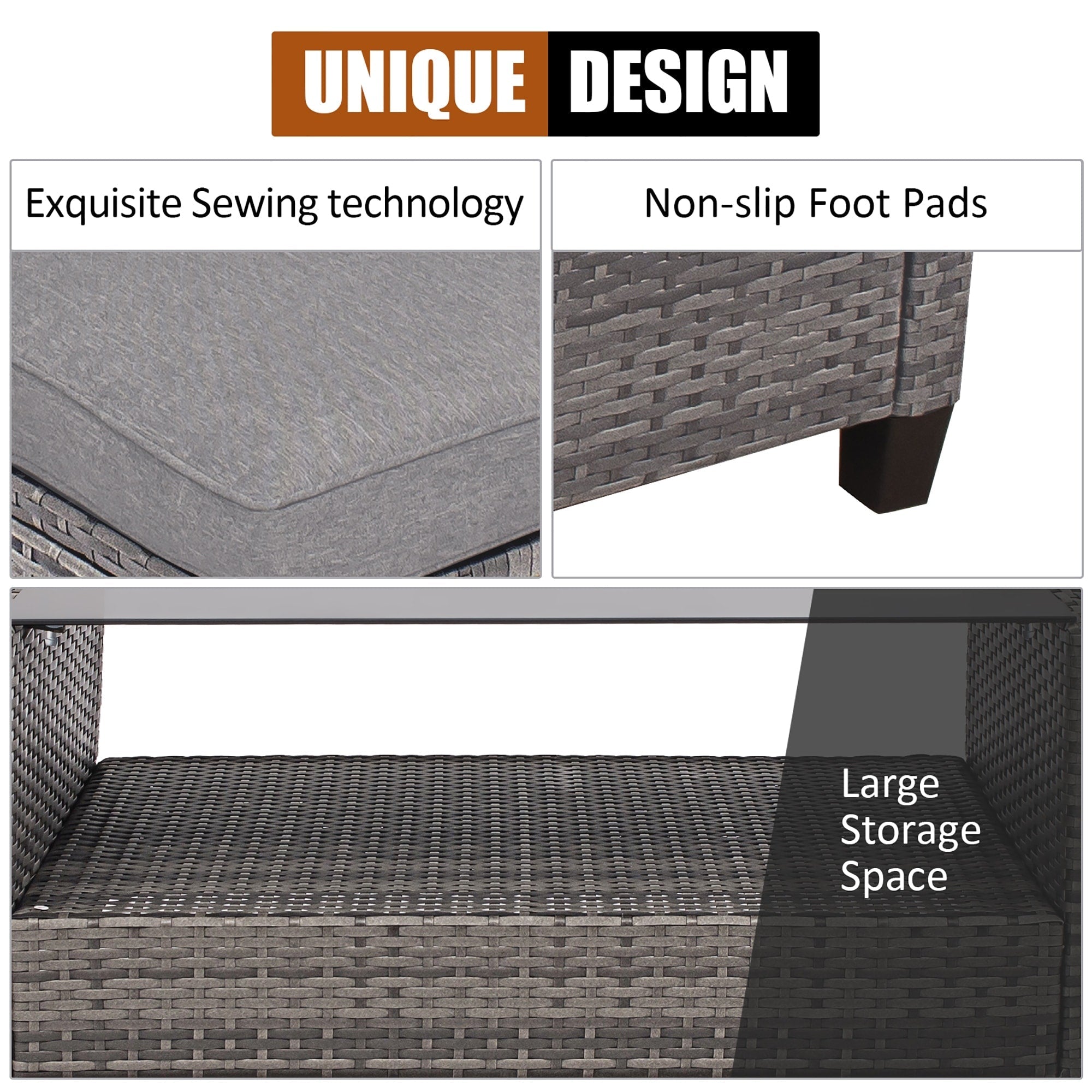 4 PCS Patio Wicker Furniture Set Outdoor Conversation Set with Table
