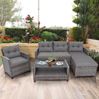 4 PCS Patio Wicker Furniture Set Outdoor Conversation Set with Table