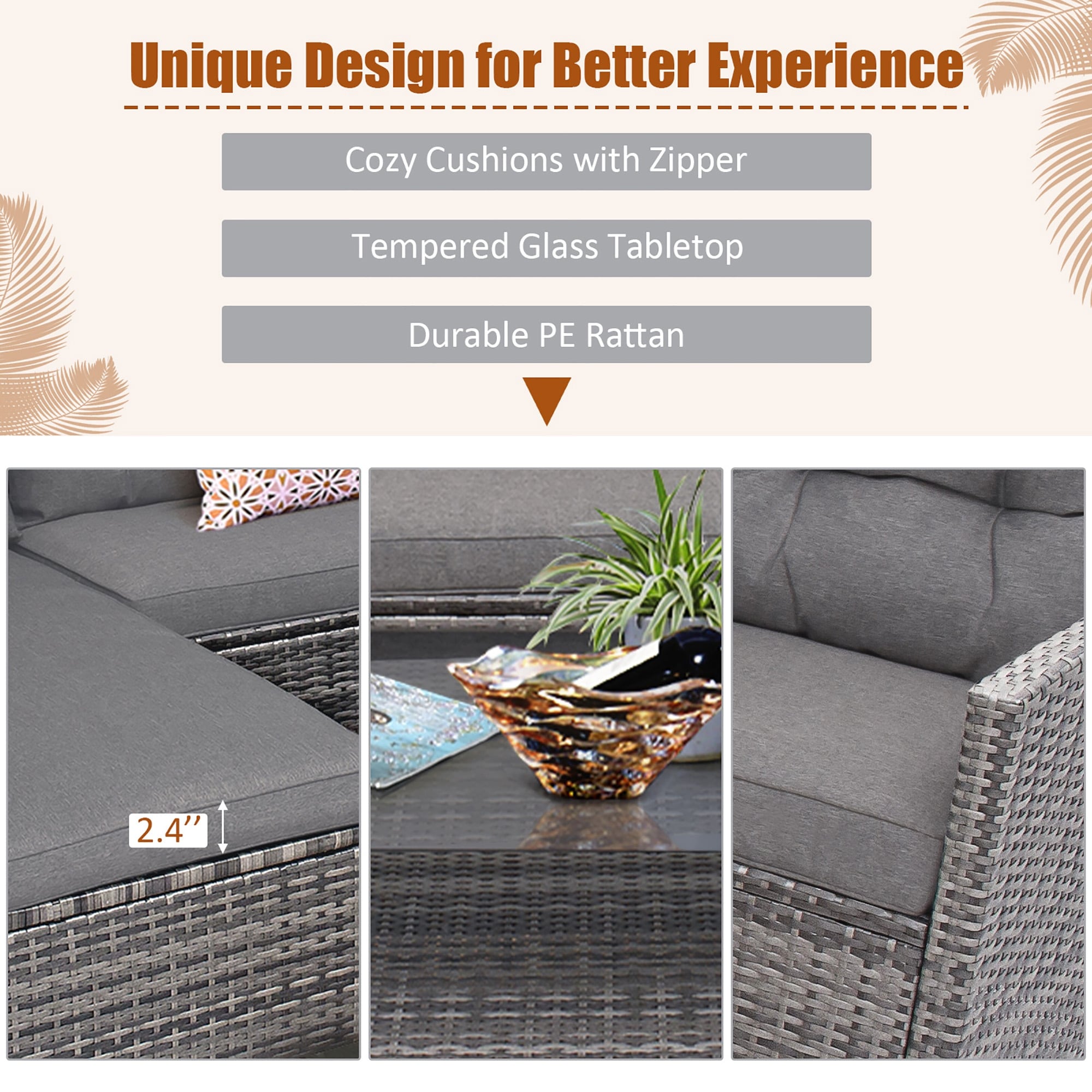 4 PCS Patio Wicker Furniture Set Outdoor Conversation Set with Table