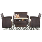 4 PCS Wicker Patio Conversation Set Rattan Seating Sofa Chair