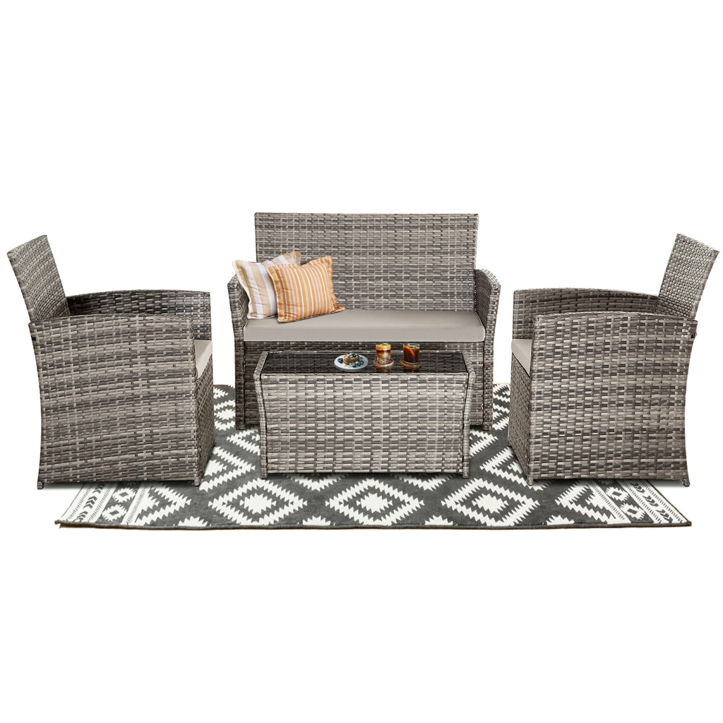 4 PCS Wicker Patio Conversation Set Rattan Seating Sofa Chair