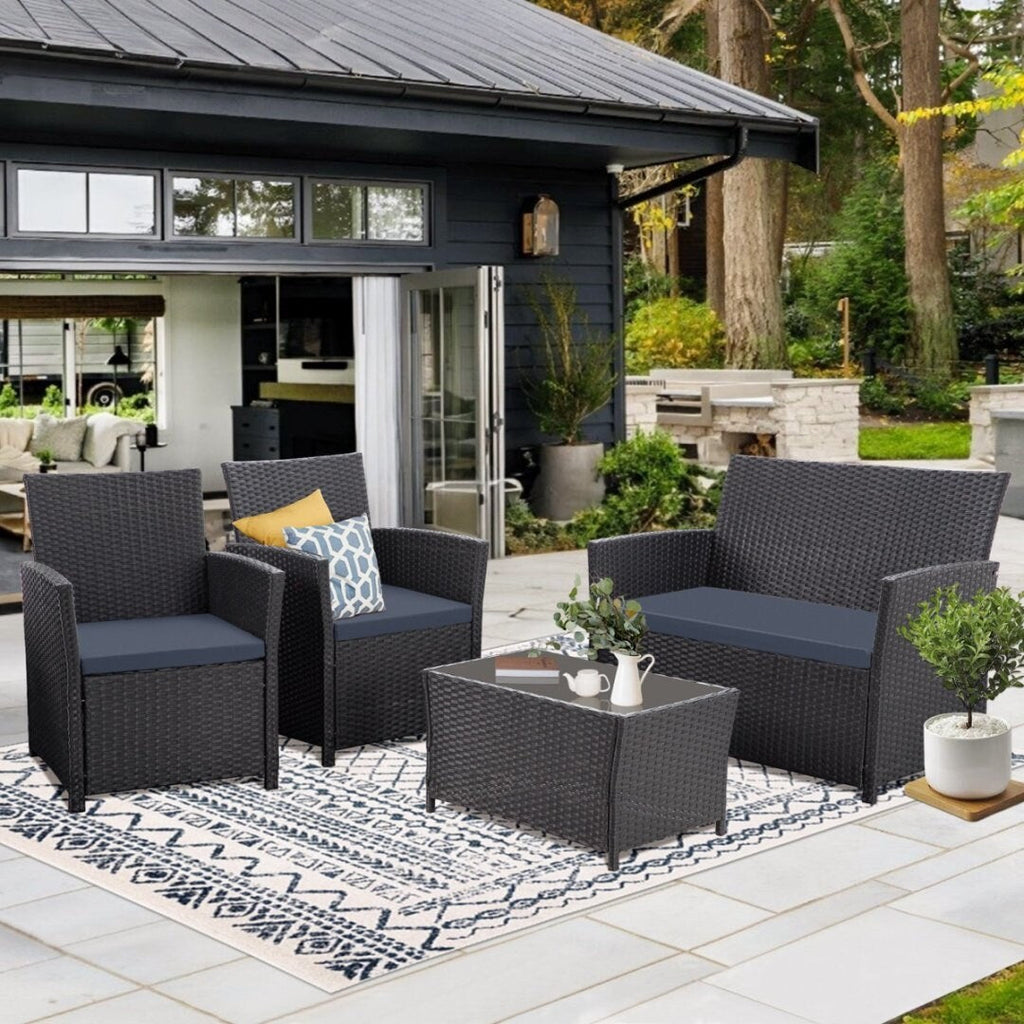 4 PCS Wicker Patio Conversation Set Rattan Seating Sofa Chair