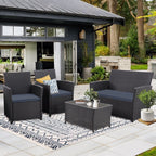 4 PCS Wicker Patio Conversation Set Rattan Seating Sofa Chair