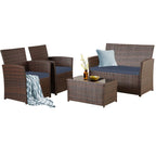 4 PCS Wicker Patio Conversation Set Rattan Seating Sofa Chair