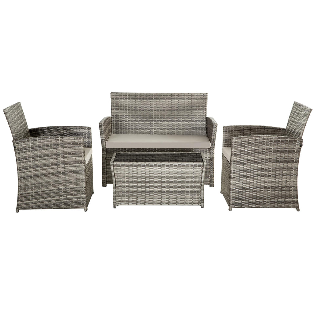 4 PCS Wicker Patio Conversation Set Rattan Seating Sofa Chair