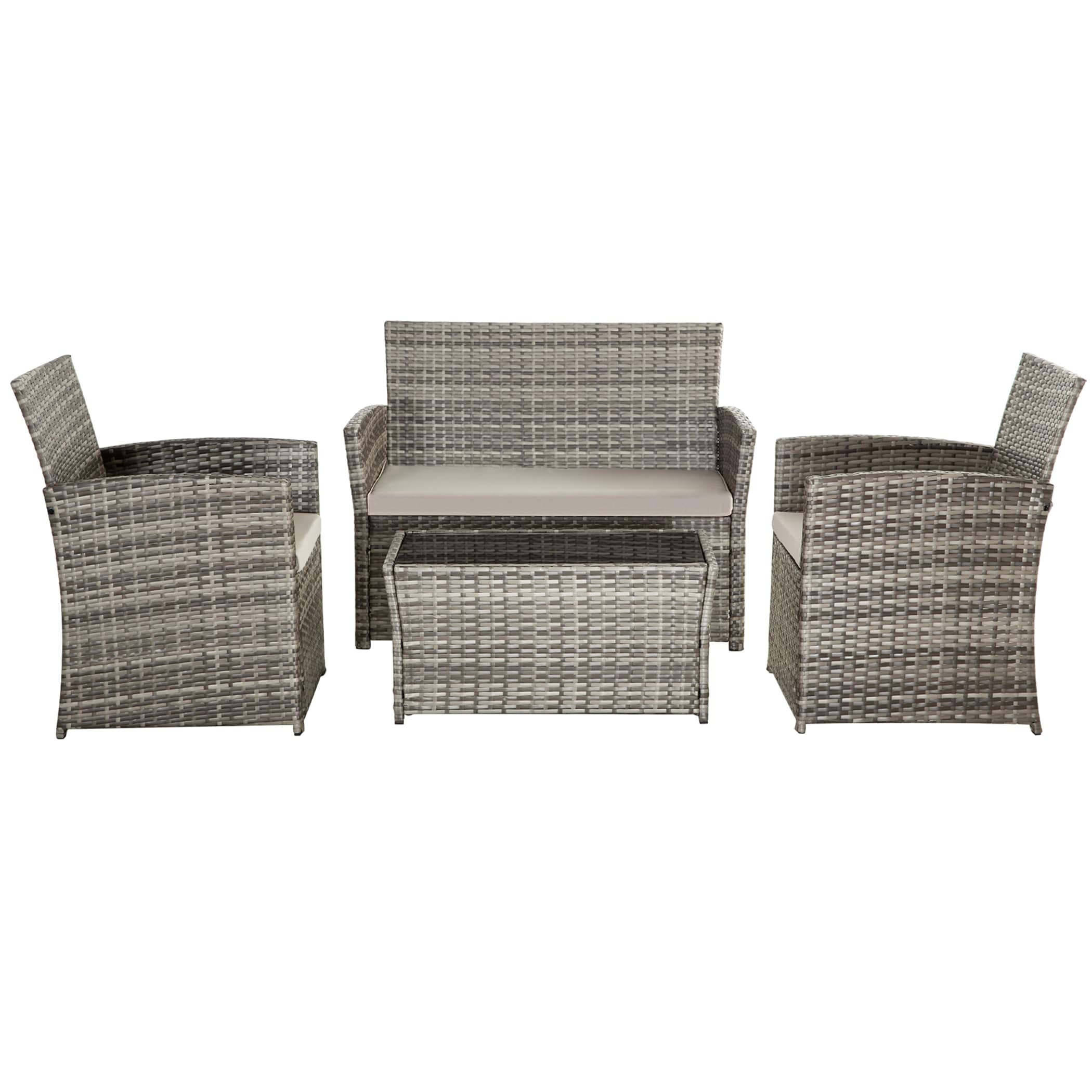 4 PCS Wicker Patio Conversation Set Rattan Seating Sofa Chair