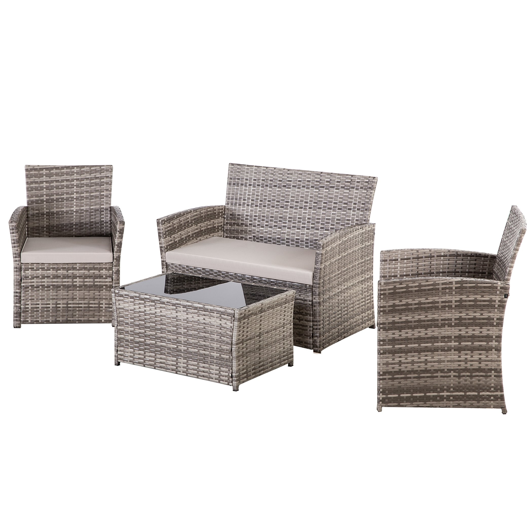 4 PCS Wicker Patio Conversation Set Rattan Seating Sofa Chair