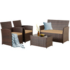 4 PCS Wicker Patio Conversation Set Rattan Seating Sofa Chair