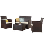 4 PCS Wicker Patio Conversation Set Rattan Seating Sofa Chair