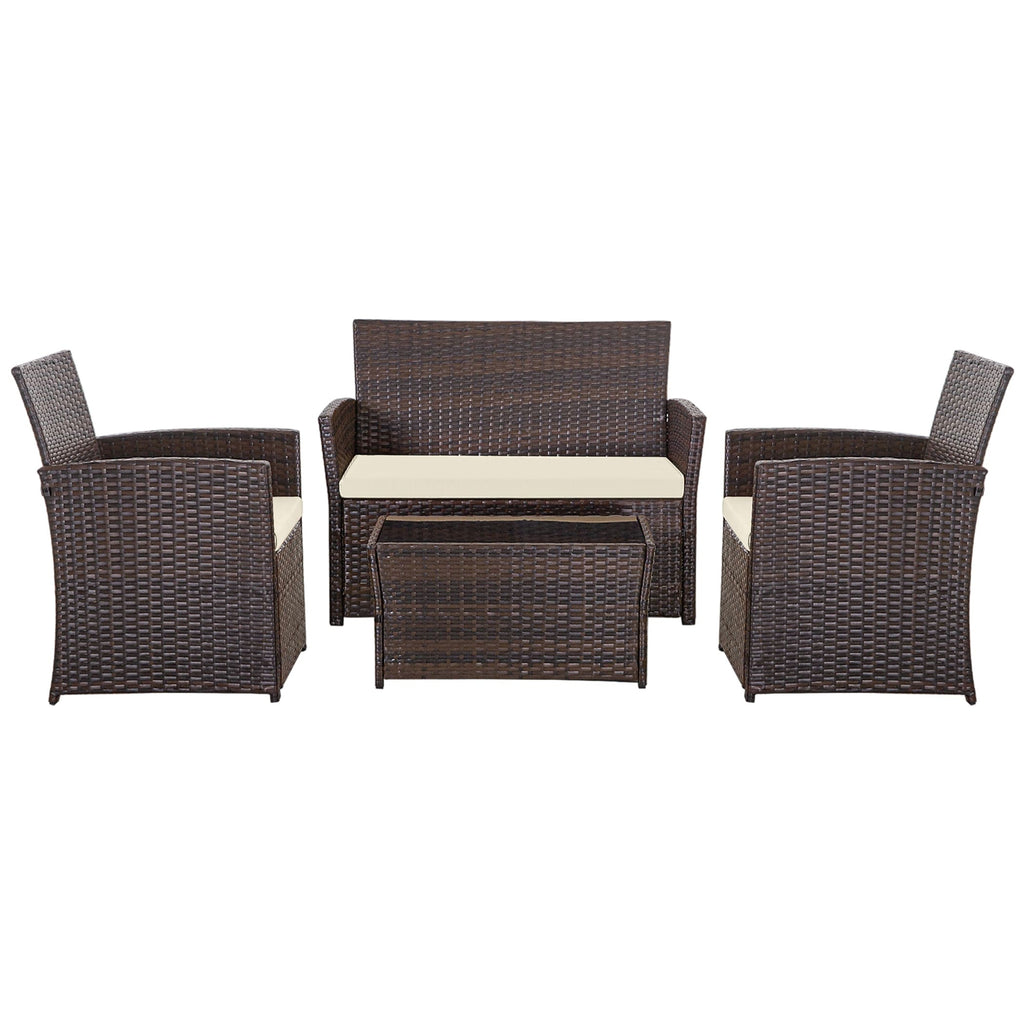 4 PCS Wicker Patio Conversation Set Rattan Seating Sofa Chair