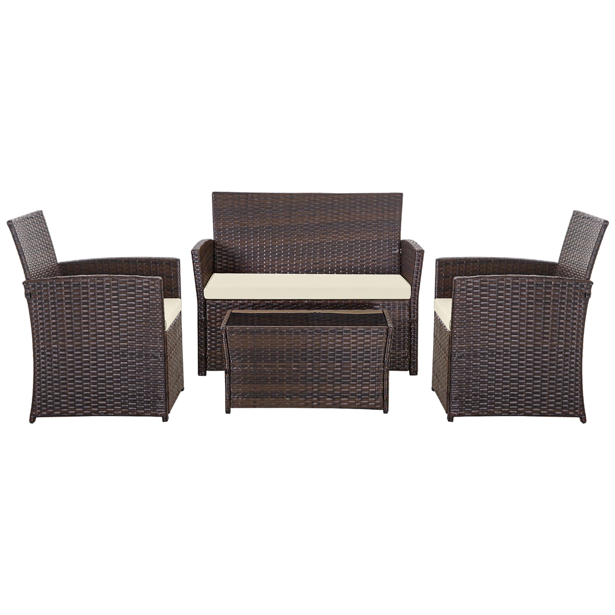 4 PCS Wicker Patio Conversation Set Rattan Seating Sofa Chair