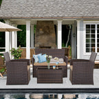4 PCS Wicker Patio Conversation Set Rattan Seating Sofa Chair