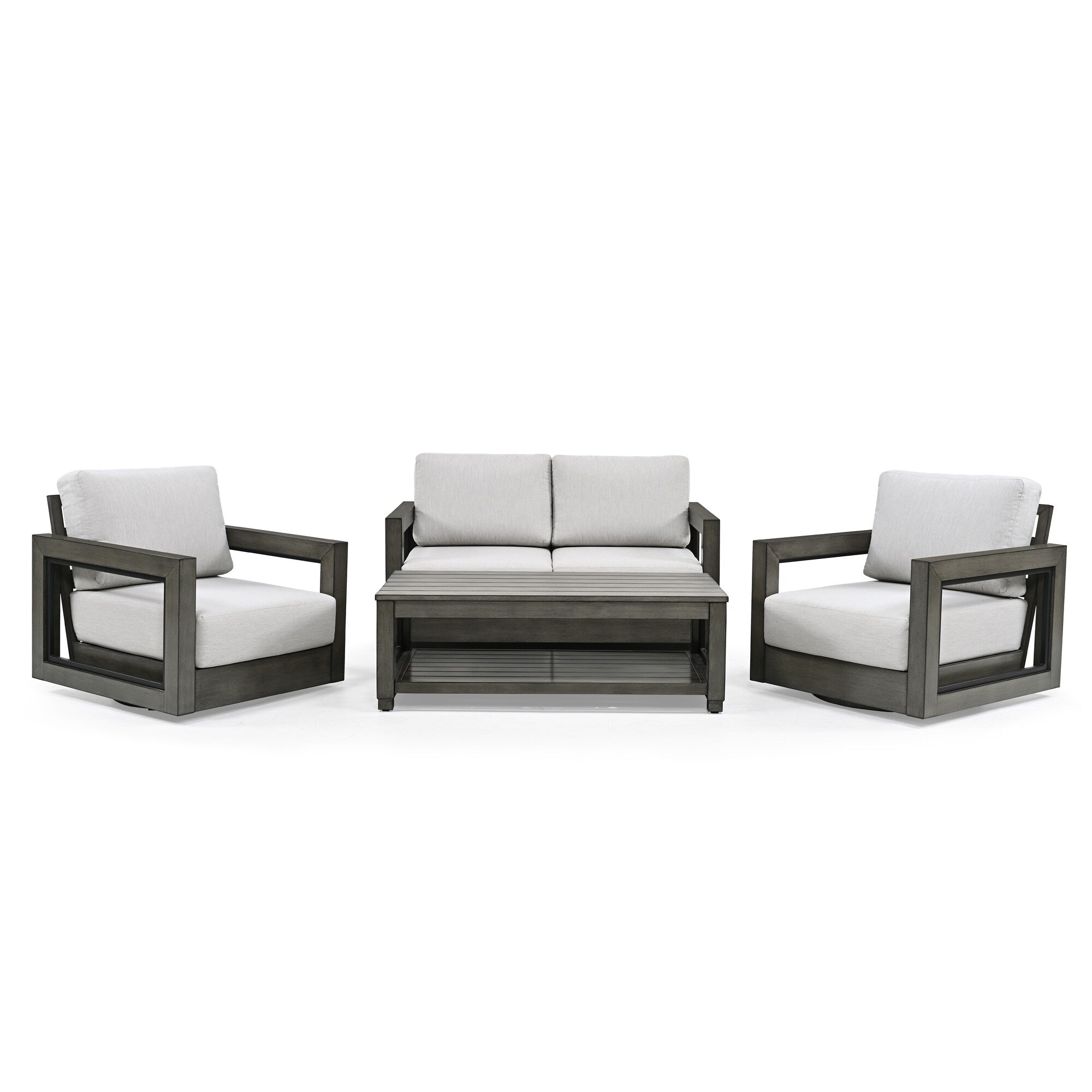 4-Person Aluminum Patio Conversation Set with Swivel Chairs, Hand-painted Frame and Cushions