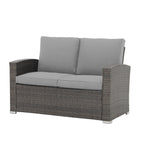 4 Person Patio Rattan Conversation Set with Grey Cushions Outdoor Tempered Glass Table