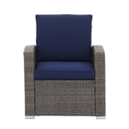 4 Person Patio Rattan Conversation Set with Grey Cushions Outdoor Tempered Glass Table