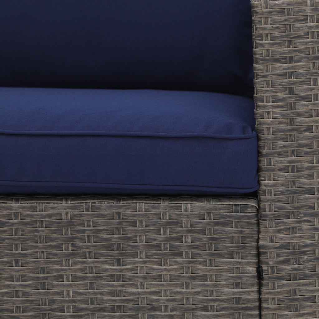 4 Person Patio Rattan Conversation Set with Grey Cushions Outdoor Tempered Glass Table