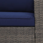 4 Person Patio Rattan Conversation Set with Grey Cushions Outdoor Tempered Glass Table