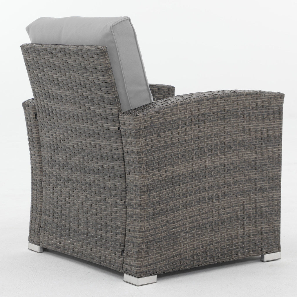 4 Person Patio Rattan Conversation Set with Grey Cushions Outdoor Tempered Glass Table