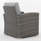 4 Person Patio Rattan Conversation Set with Grey Cushions Outdoor Tempered Glass Table