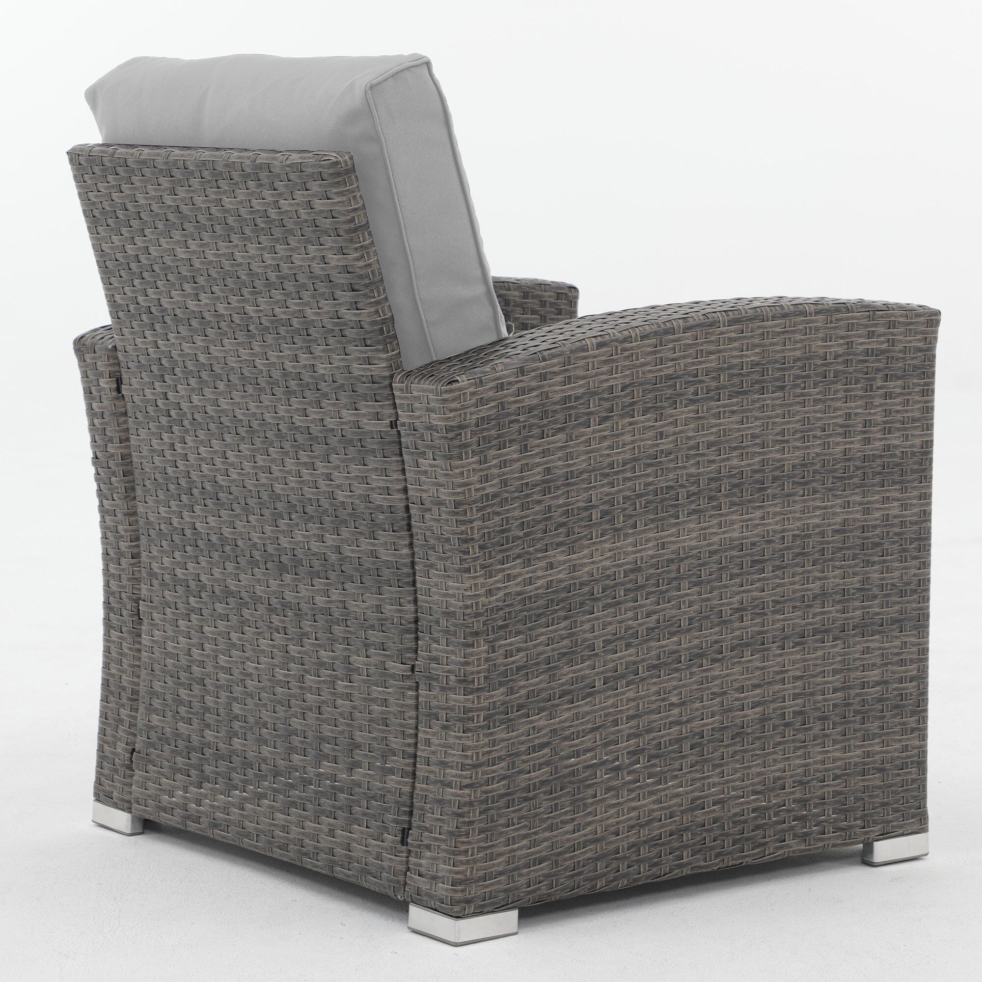 4 Person Patio Rattan Conversation Set with Grey Cushions Outdoor Tempered Glass Table