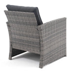 4 Person Patio Rattan Conversation Set with Grey Cushions Outdoor Tempered Glass Table