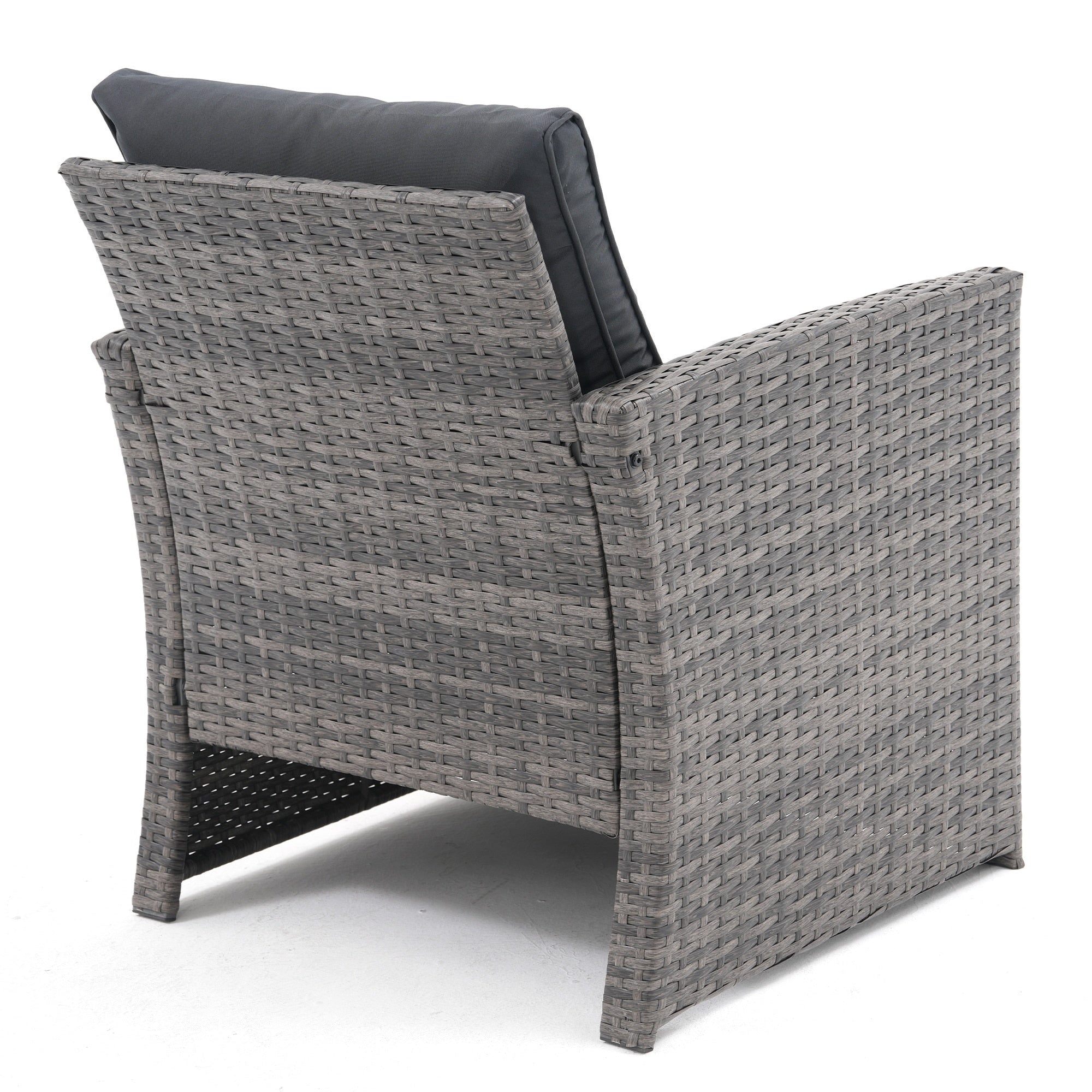4 Person Patio Rattan Conversation Set with Grey Cushions Outdoor Tempered Glass Table