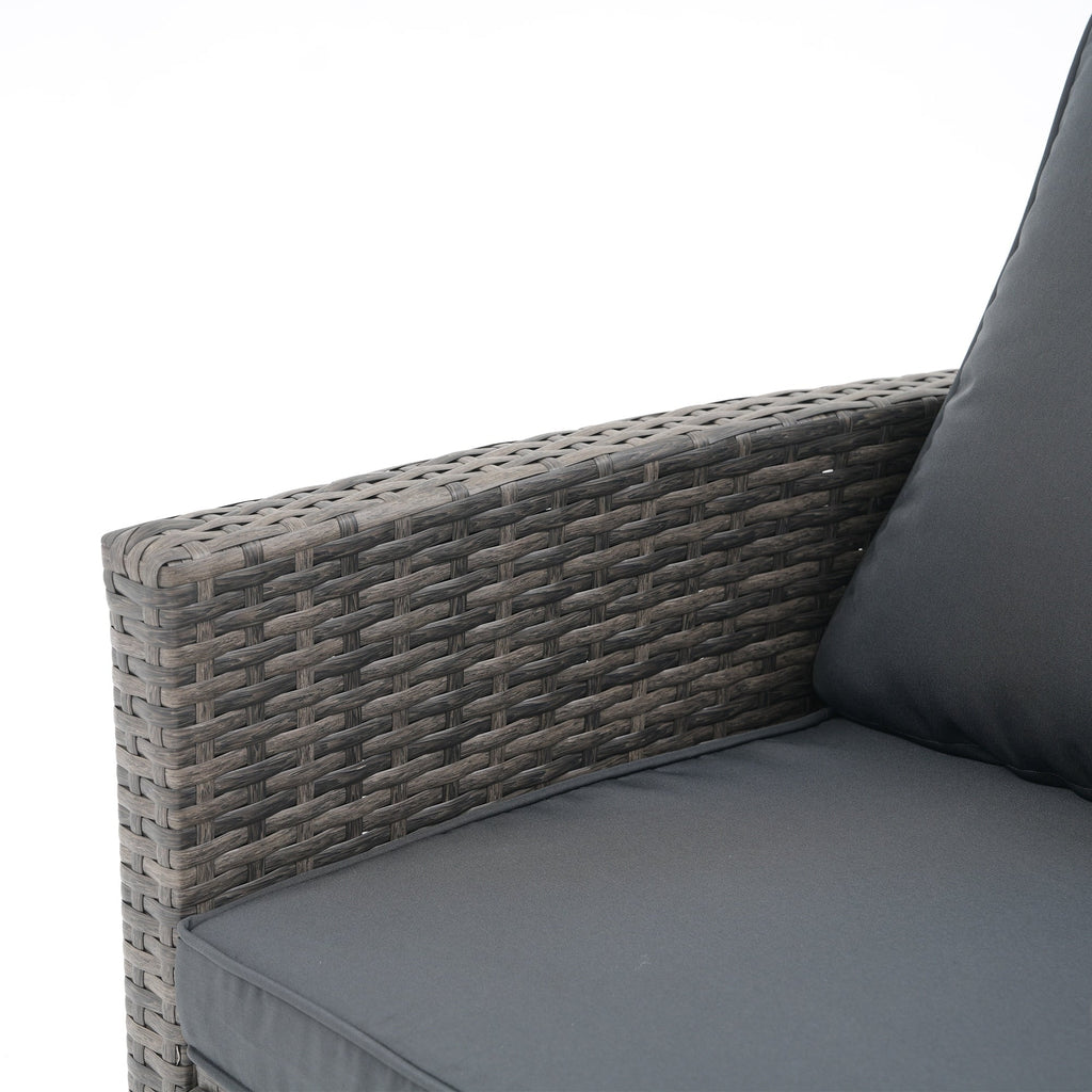 4 Person Patio Rattan Conversation Set with Grey Cushions Outdoor Tempered Glass Table