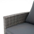4 Person Patio Rattan Conversation Set with Grey Cushions Outdoor Tempered Glass Table